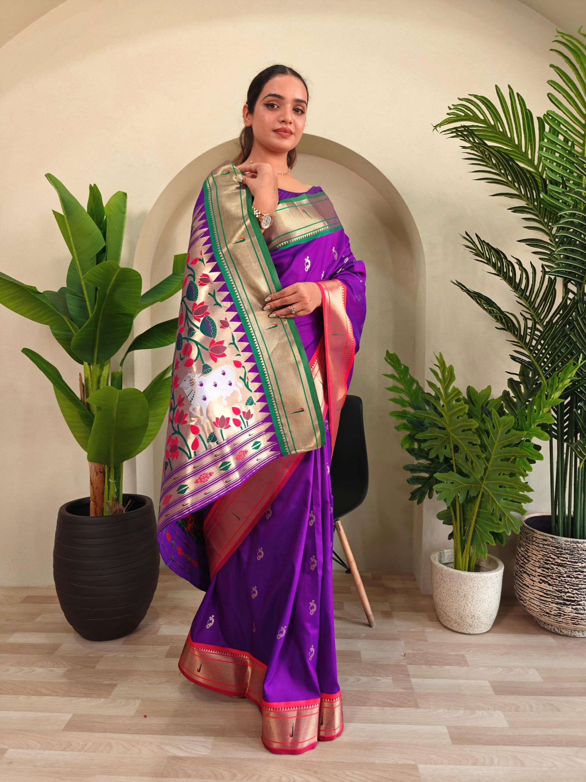 Pichwai x Paithani Silk Saree with Ganga Jamuna Border
