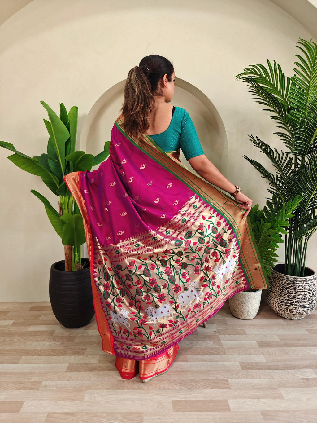 Pichwai x Paithani Silk Saree with Ganga Jamuna Border