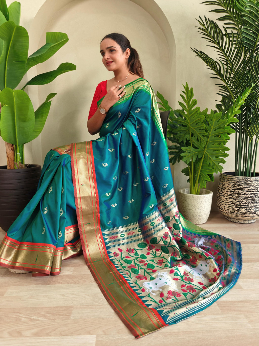 Pichwai x Paithani Silk Saree with Ganga Jamuna Border