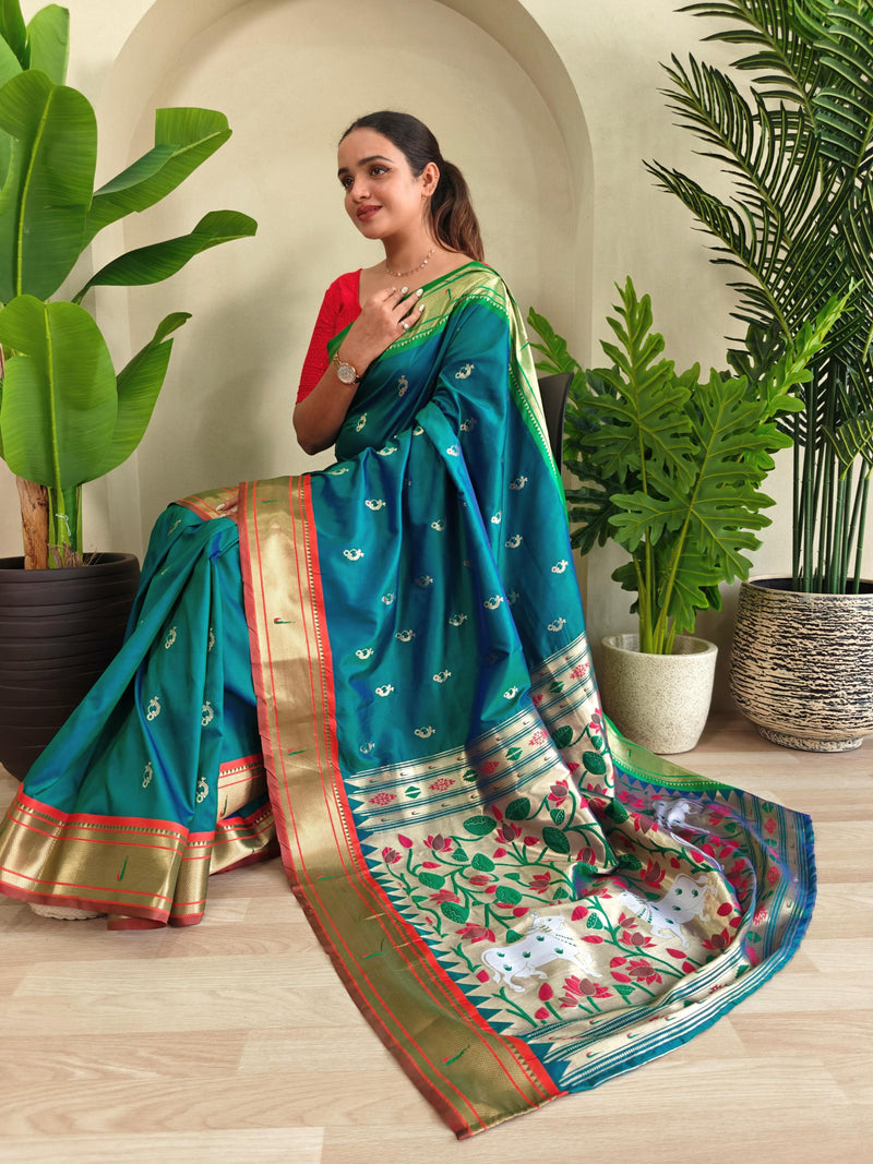 Pichwai x Paithani Silk Saree with Ganga Jamuna Border