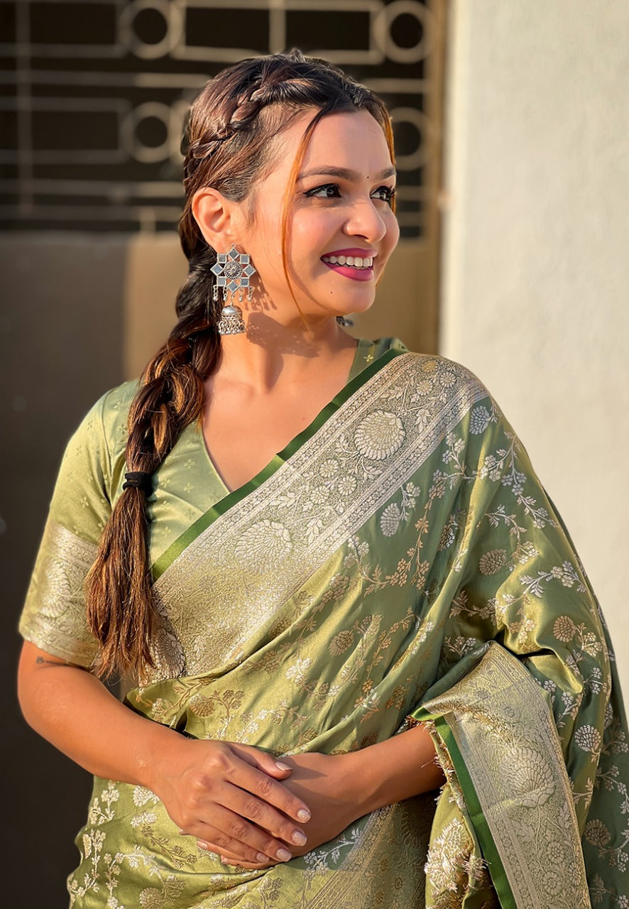 Banarasi Antique Silk Saree with Allover Jaal Zari Weaving