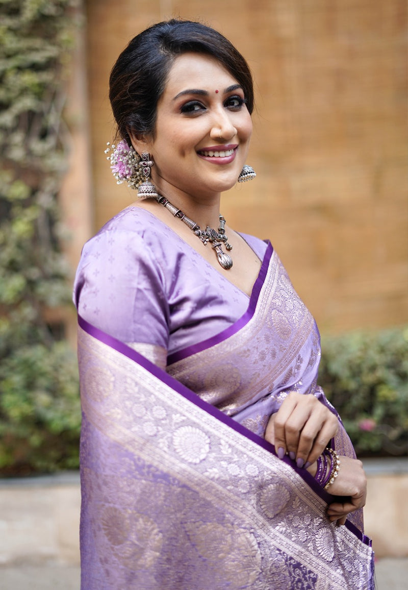 Banarasi Antique Silk Saree with Allover Jaal Zari Weaving