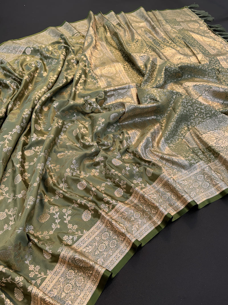 Banarasi Antique Silk Saree with Allover Jaal Zari Weaving