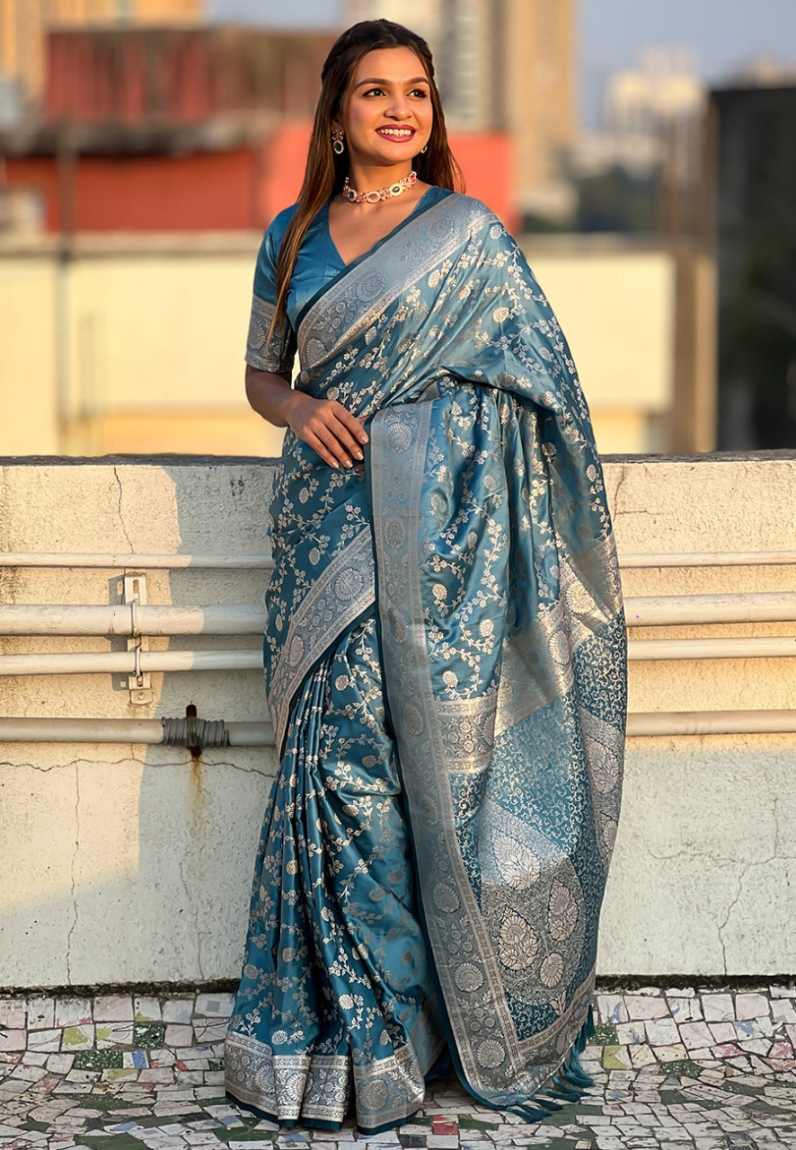 Banarasi Antique Silk Saree with Allover Jaal Zari Weaving