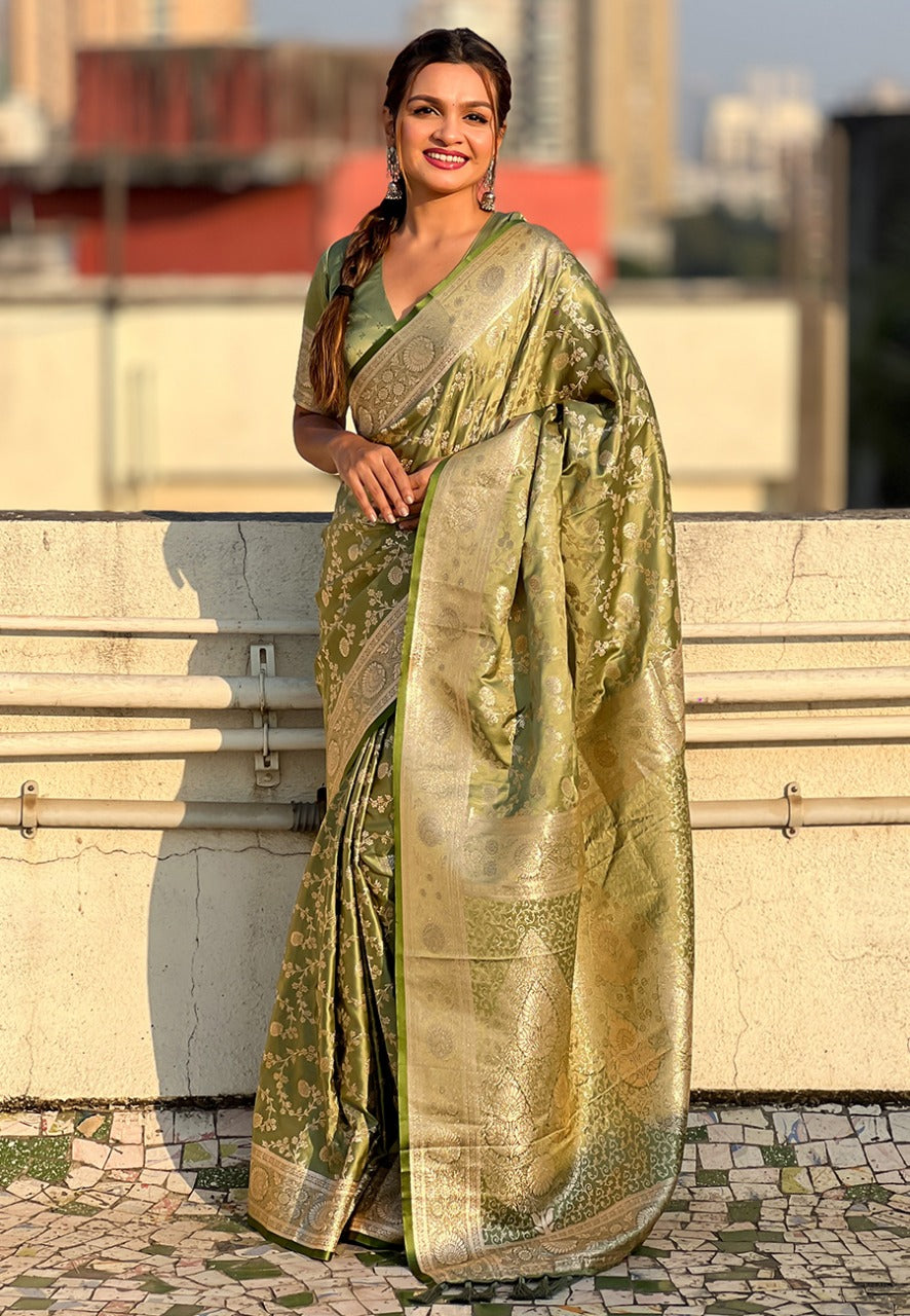 Banarasi Antique Silk Saree with Allover Jaal Zari Weaving
