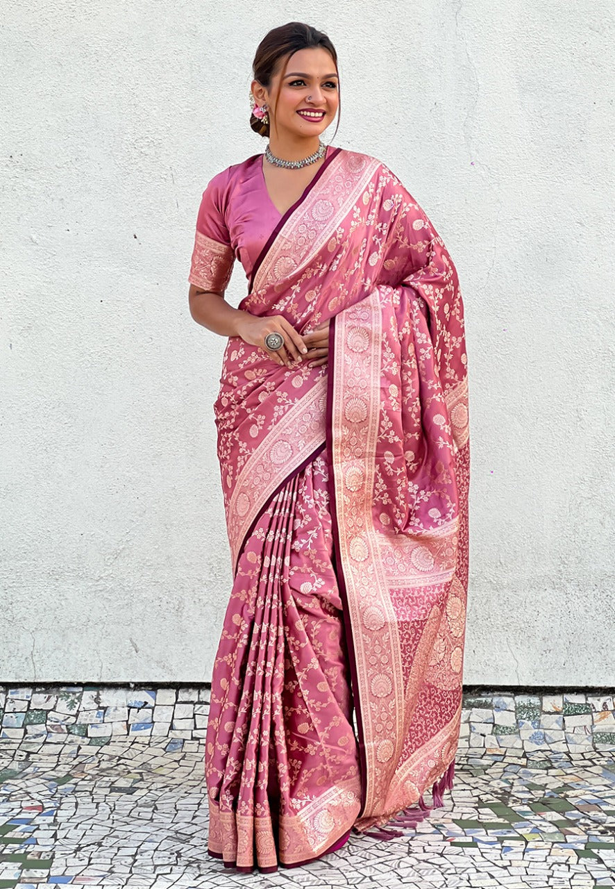 Banarasi Antique Silk Saree with Allover Jaal Zari Weaving
