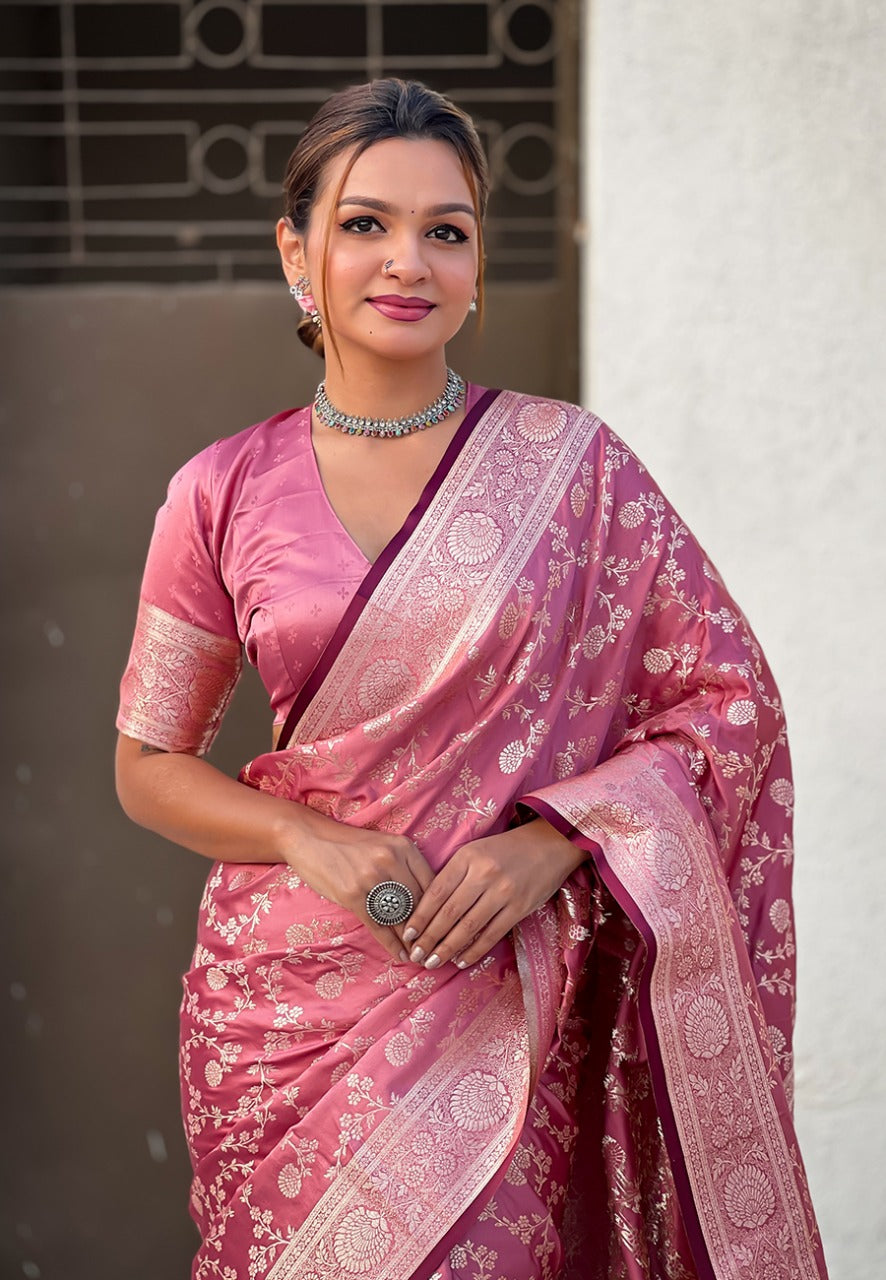 Banarasi Antique Silk Saree with Allover Jaal Zari Weaving