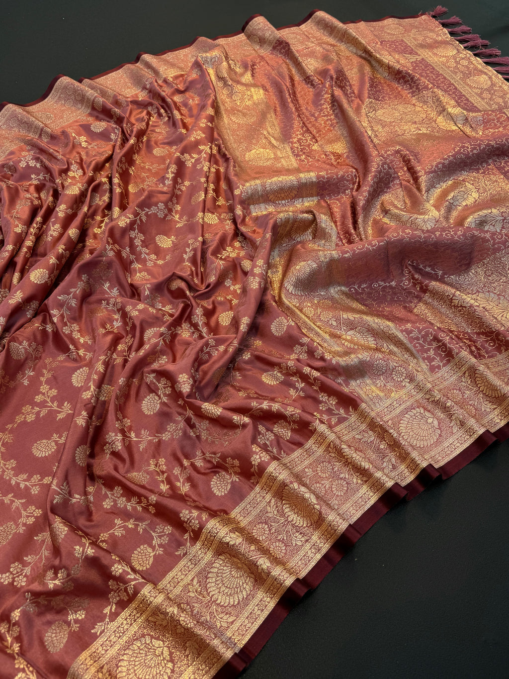 Banarasi Antique Silk Saree with Allover Jaal Zari Weaving