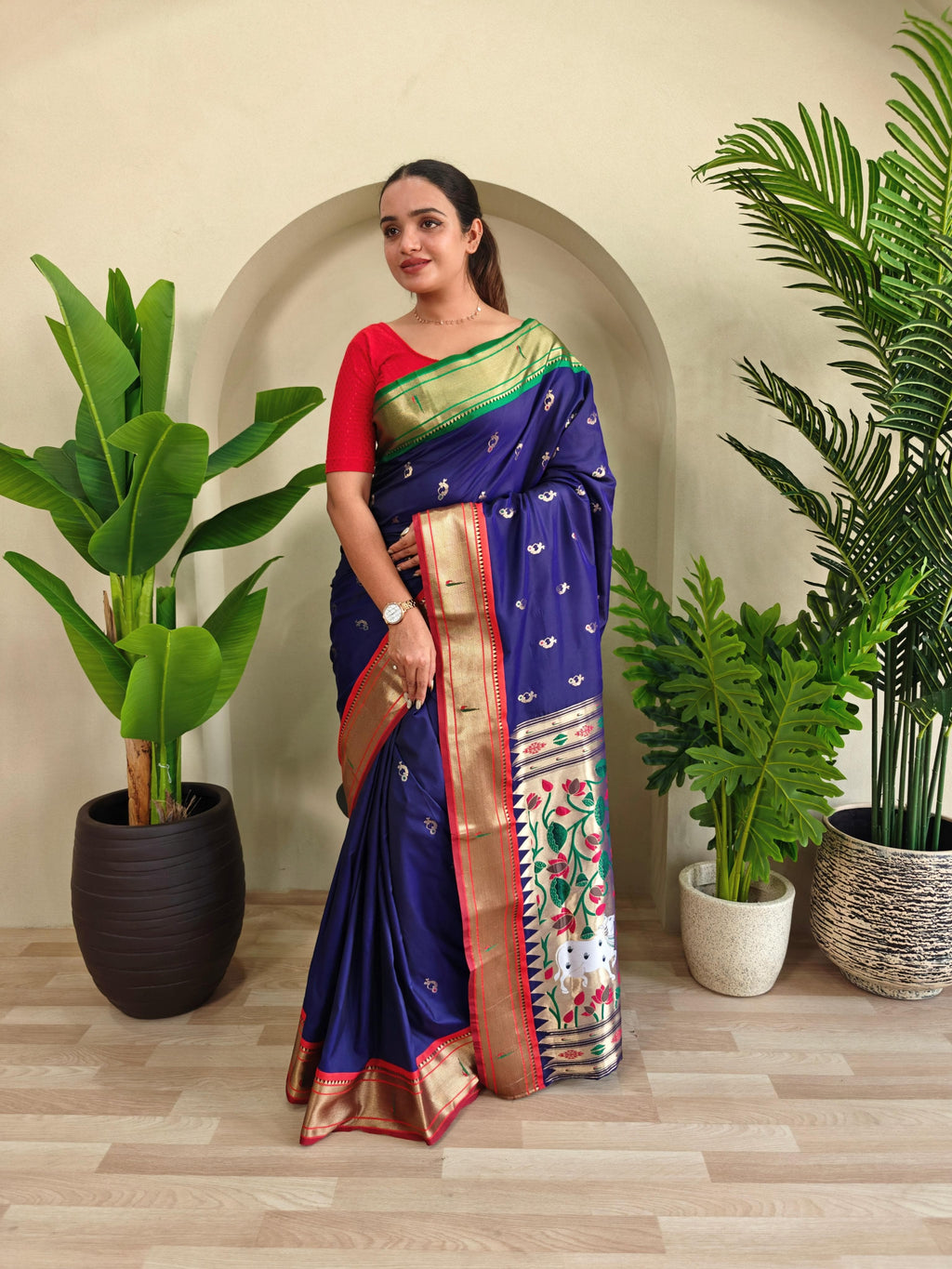 Pichwai x Paithani Silk Saree with Ganga Jamuna Border
