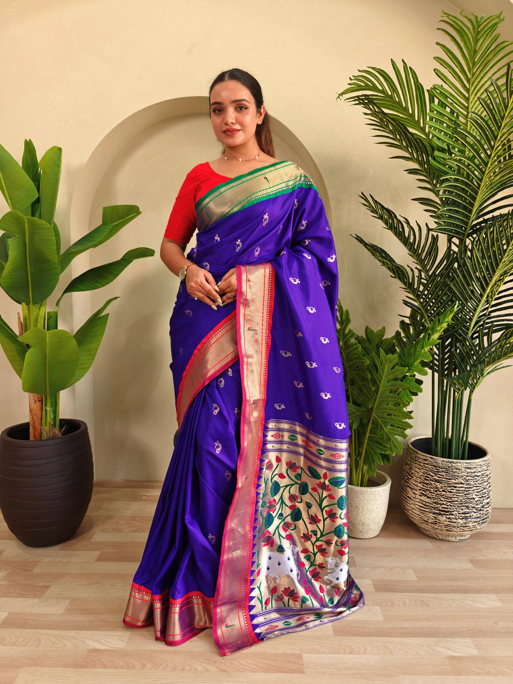 Pichwai x Paithani Silk Saree with Ganga Jamuna Border
