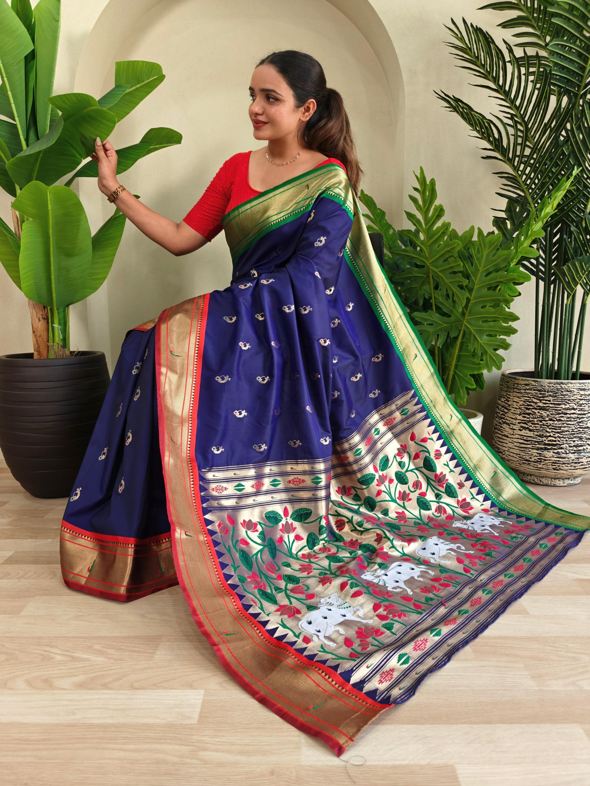Pichwai x Paithani Silk Saree with Ganga Jamuna Border