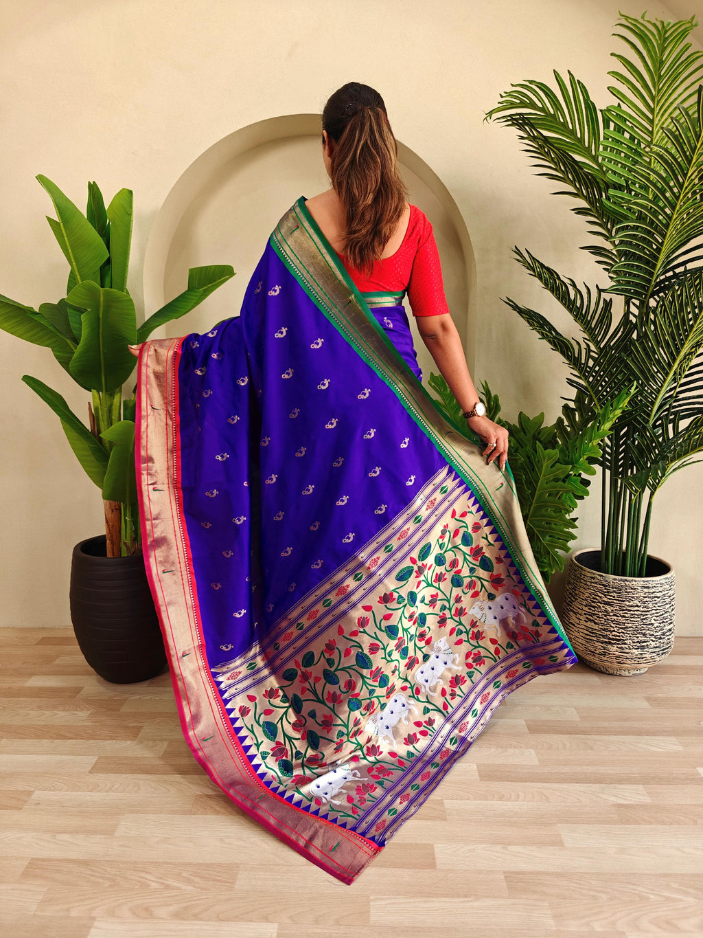 Pichwai x Paithani Silk Saree with Ganga Jamuna Border