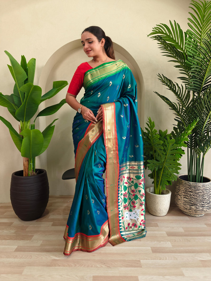 Pichwai x Paithani Silk Saree with Ganga Jamuna Border
