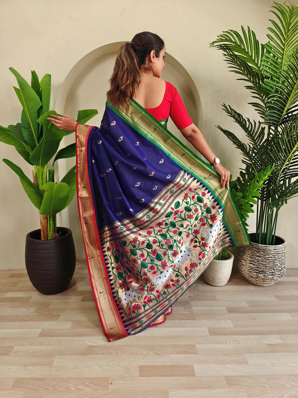 Pichwai x Paithani Silk Saree with Ganga Jamuna Border