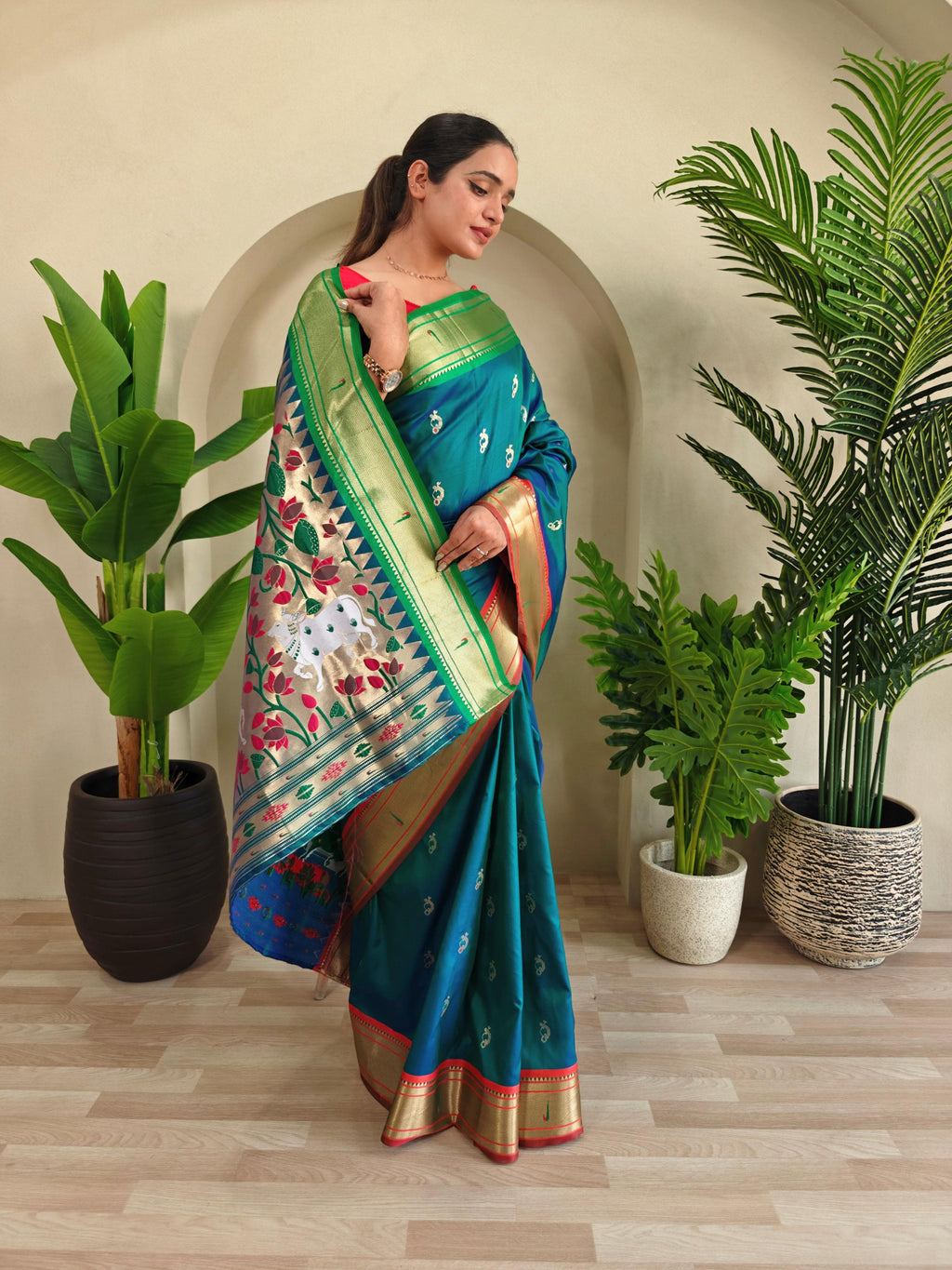 Pichwai x Paithani Silk Saree with Ganga Jamuna Border