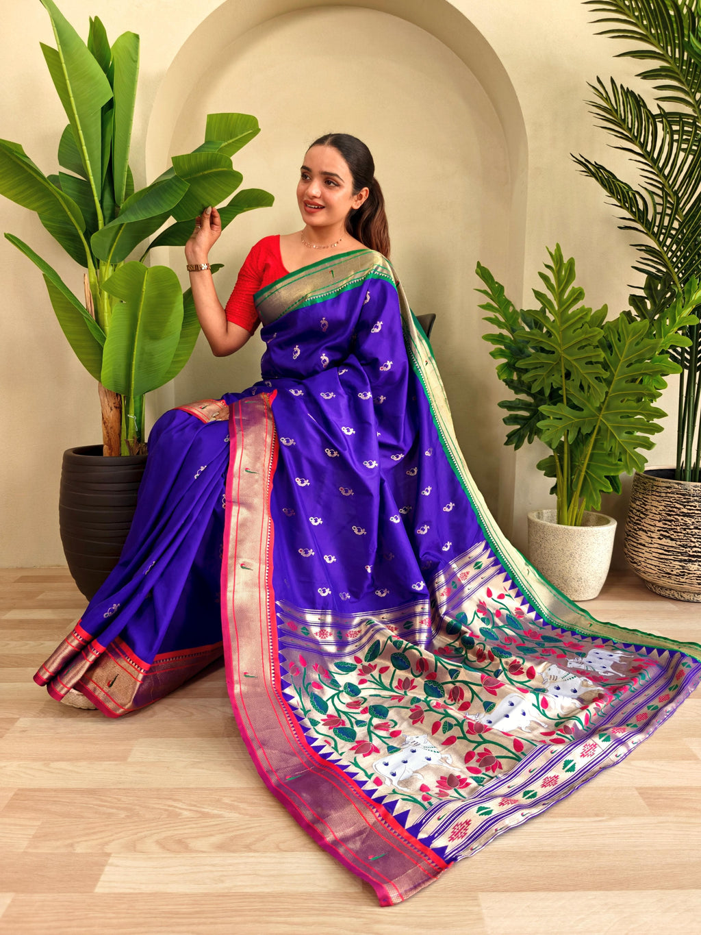 Pichwai x Paithani Silk Saree with Ganga Jamuna Border