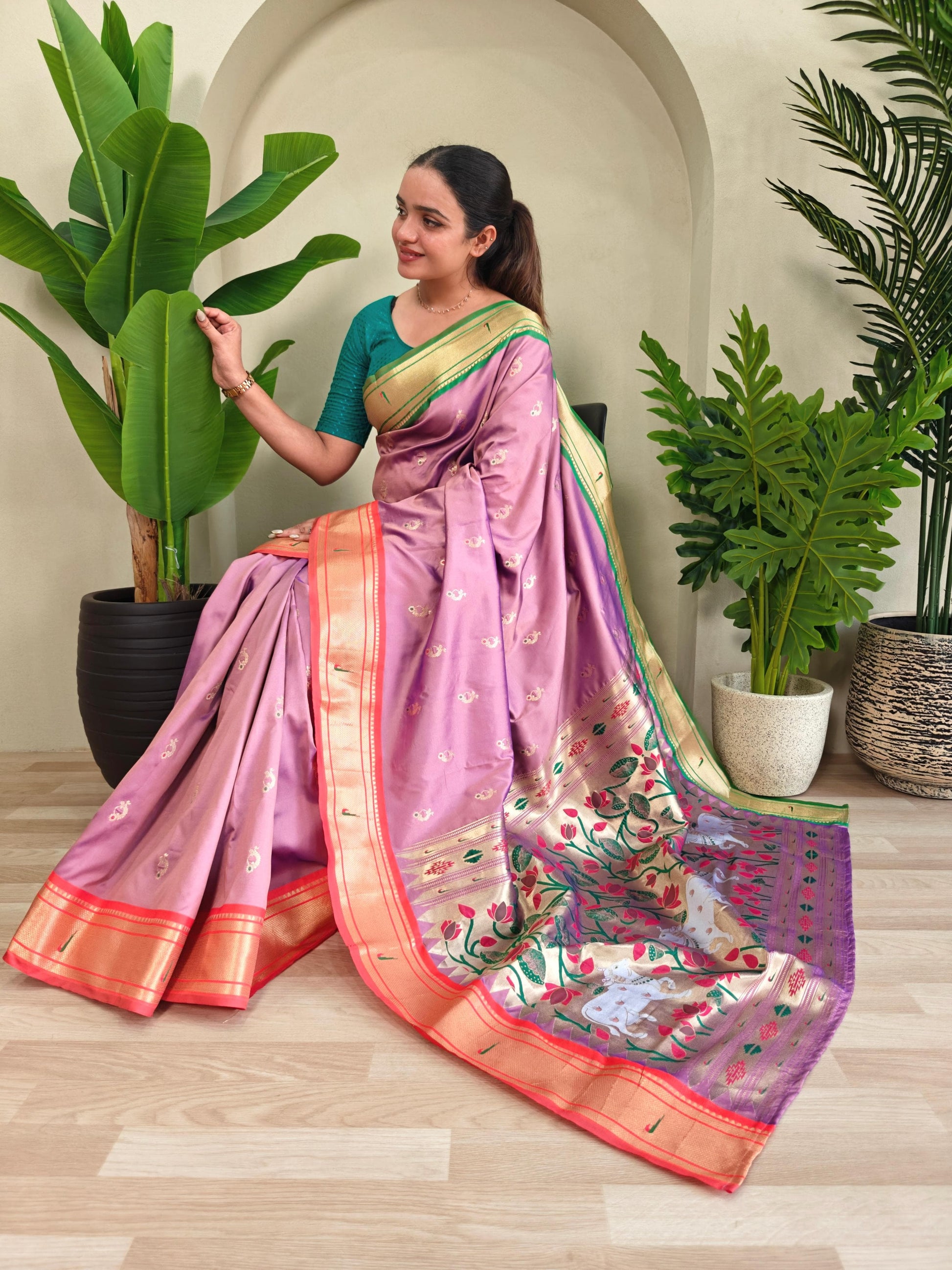 Pichwai x Paithani Silk Saree with Ganga Jamuna Border