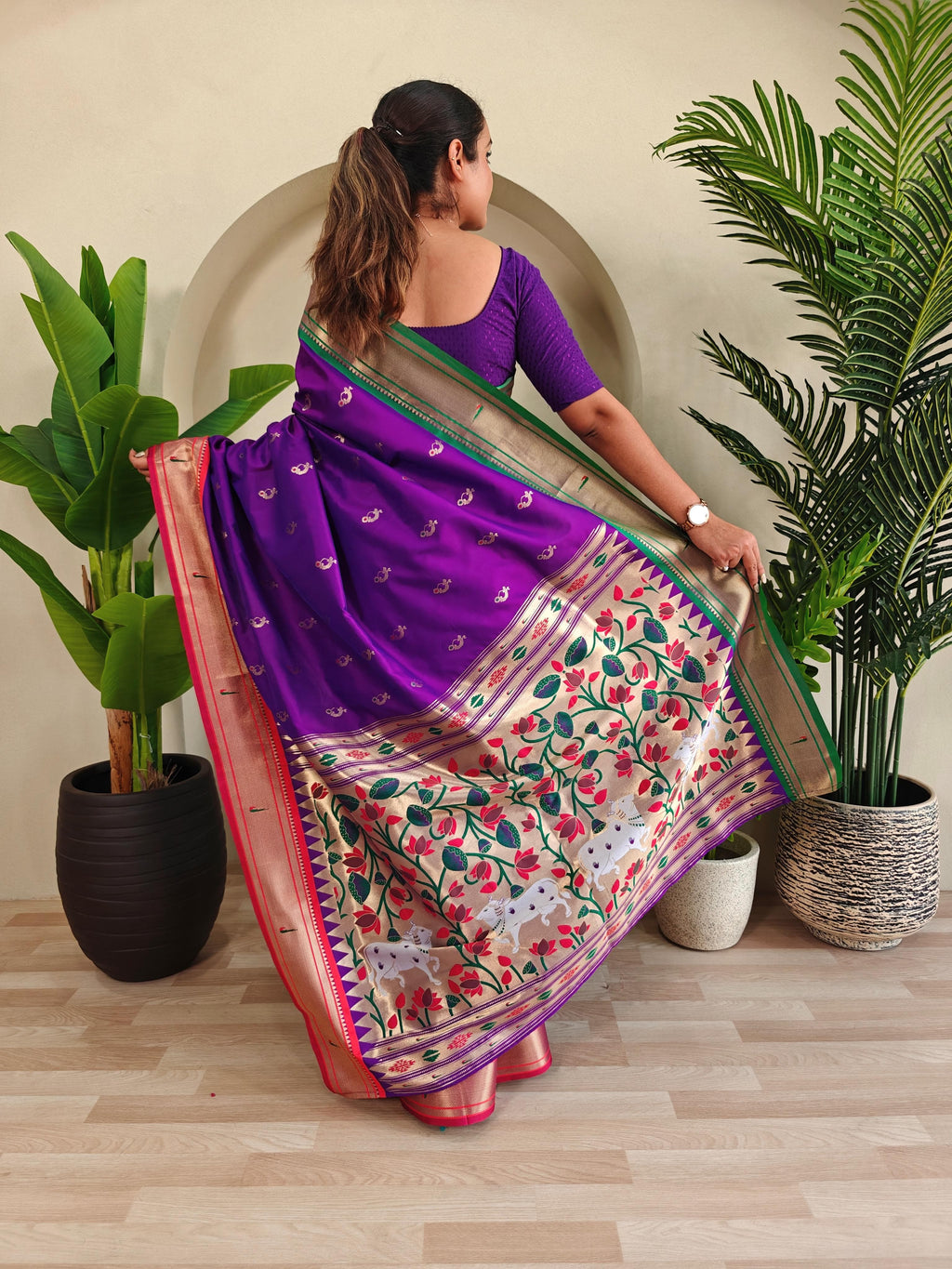 Pichwai x Paithani Silk Saree with Ganga Jamuna Border