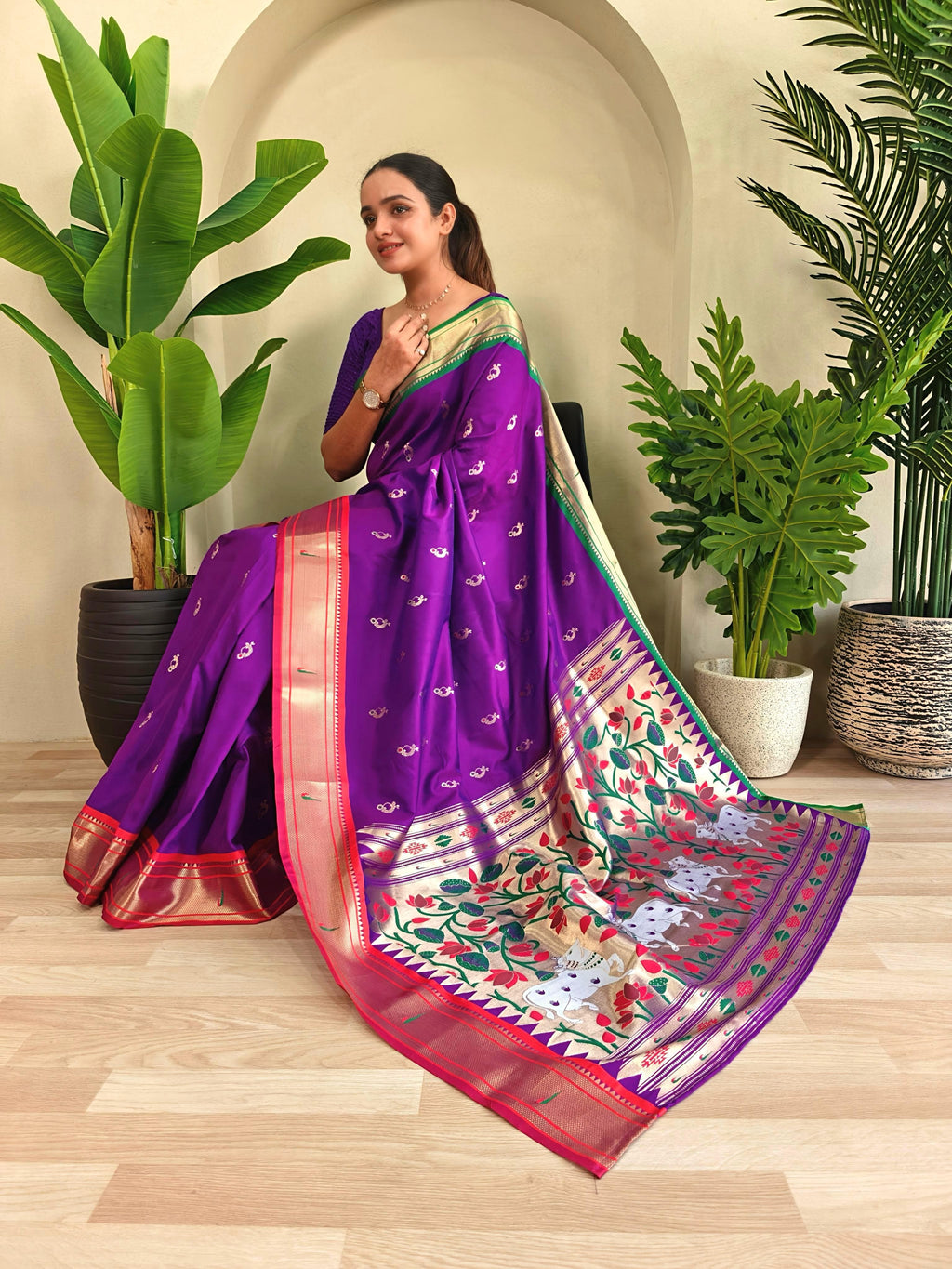 Pichwai x Paithani Silk Saree with Ganga Jamuna Border