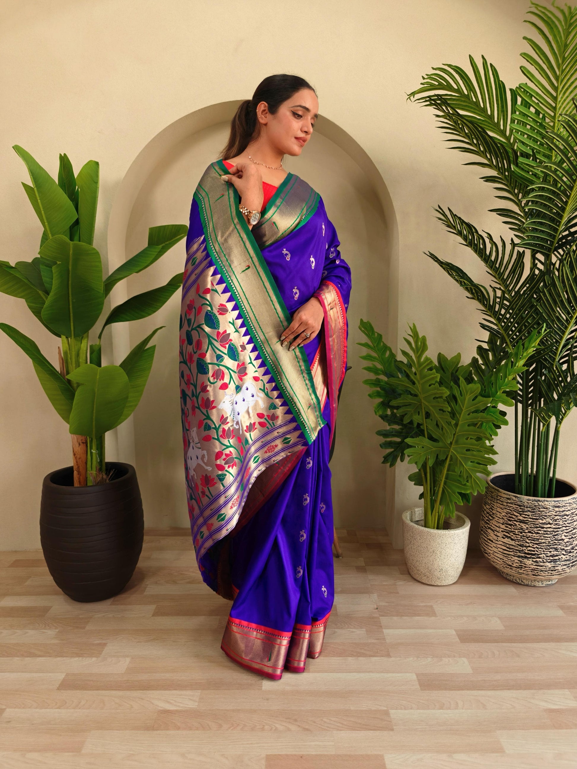 Pichwai x Paithani Silk Saree with Ganga Jamuna Border