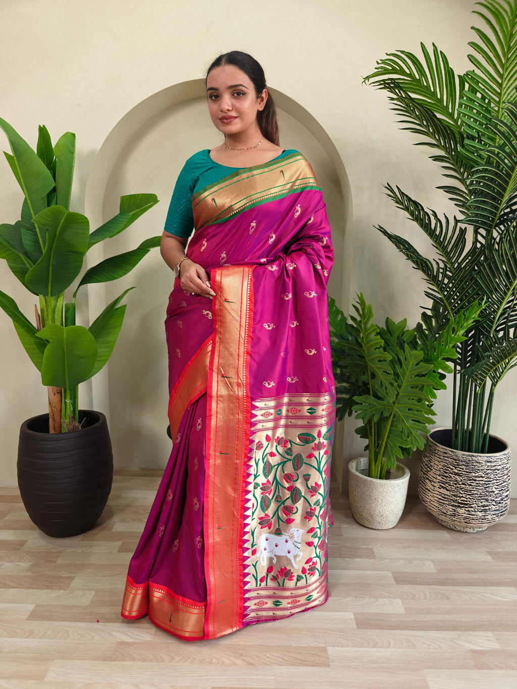 Pichwai x Paithani Silk Saree with Ganga Jamuna Border