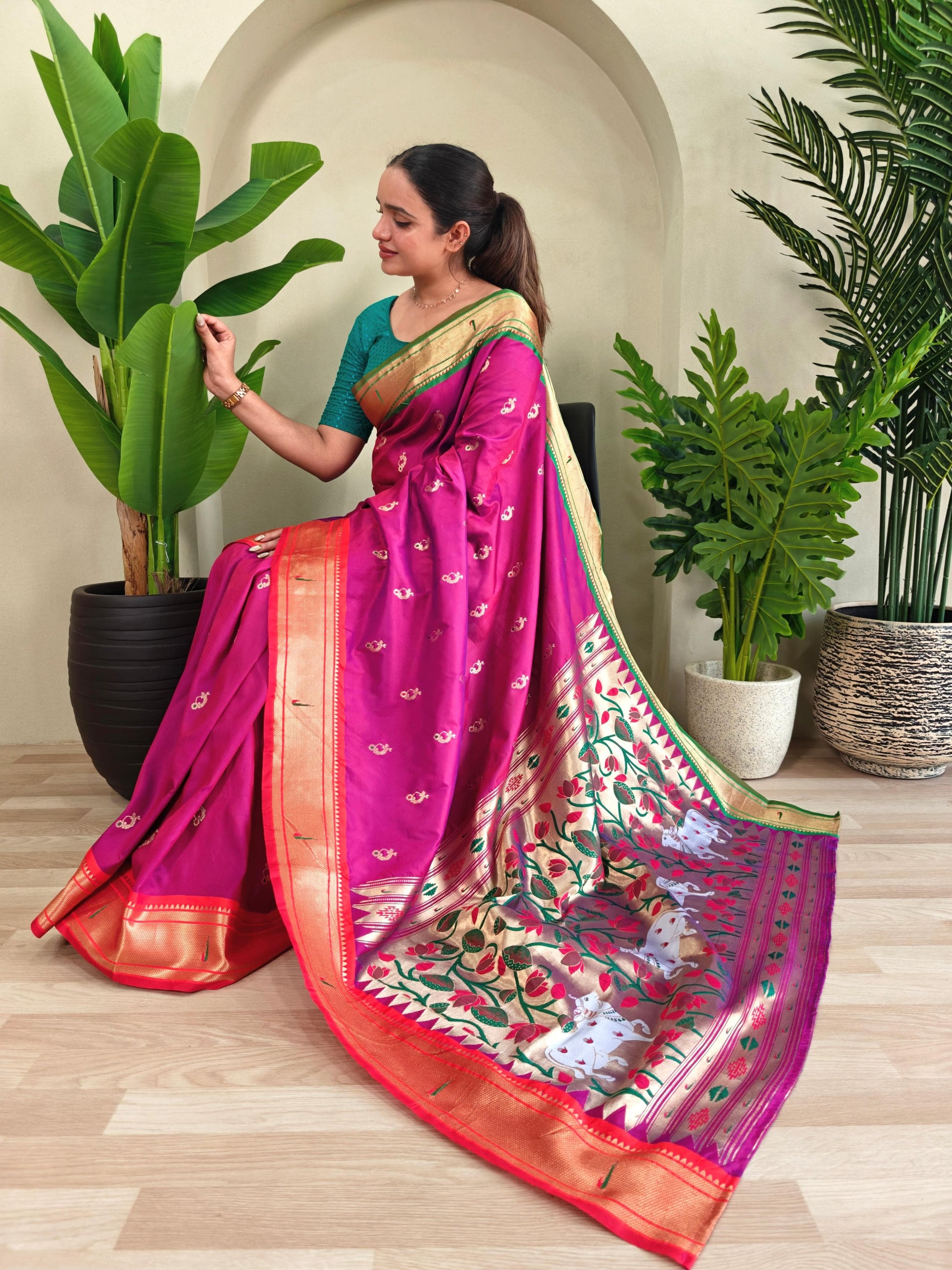 Pichwai x Paithani Silk Saree with Ganga Jamuna Border