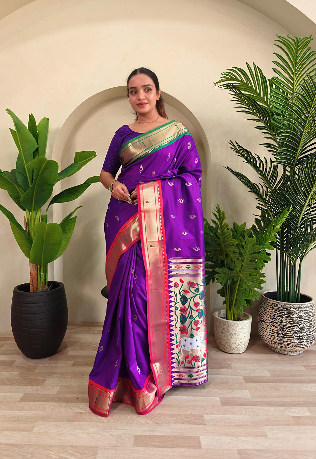Pichwai x Paithani Silk Saree with Ganga Jamuna Border