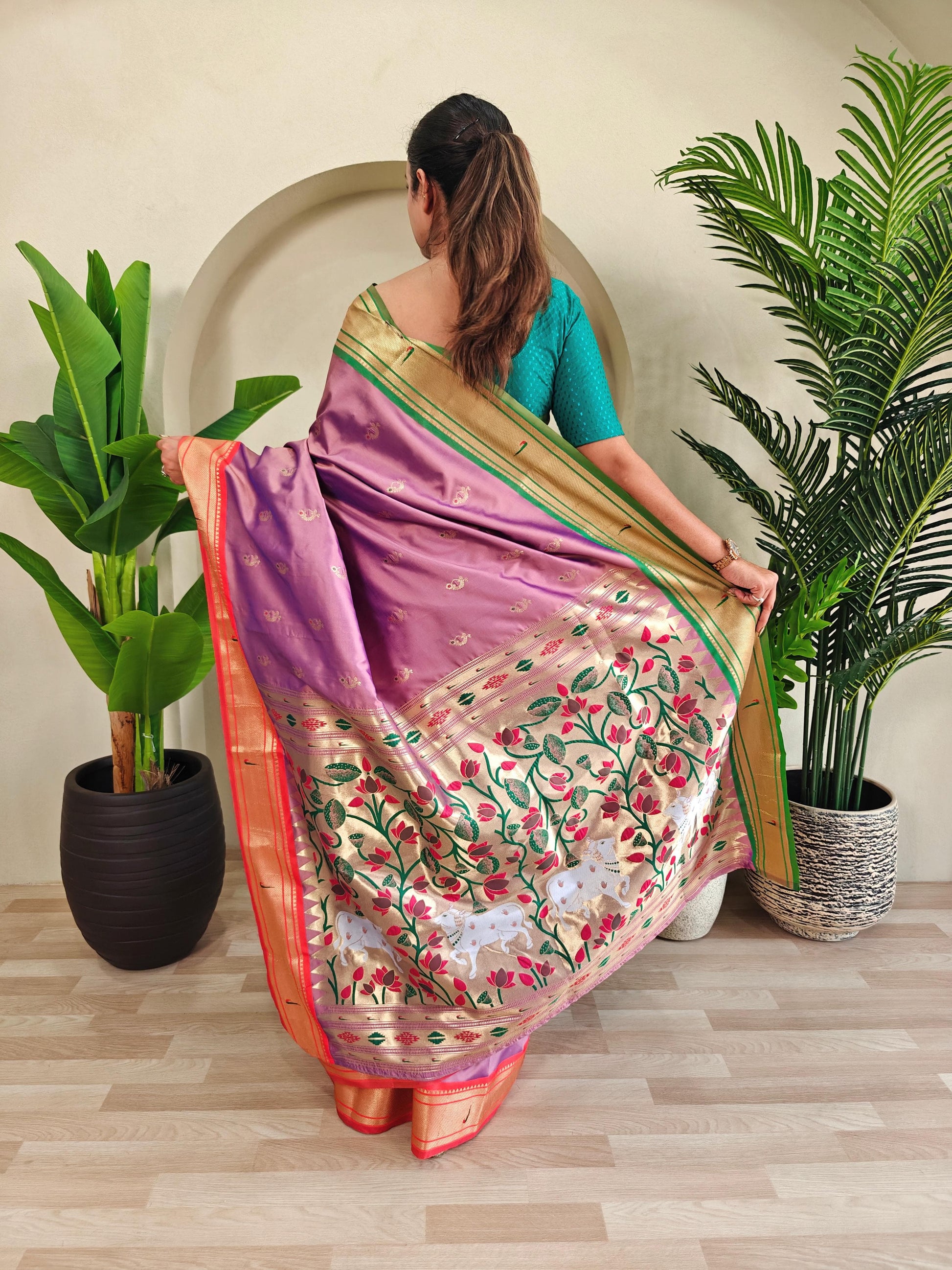 Pichwai x Paithani Silk Saree with Ganga Jamuna Border