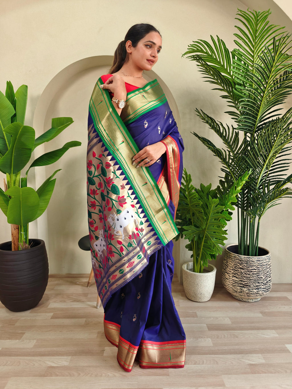 Pichwai x Paithani Silk Saree with Ganga Jamuna Border