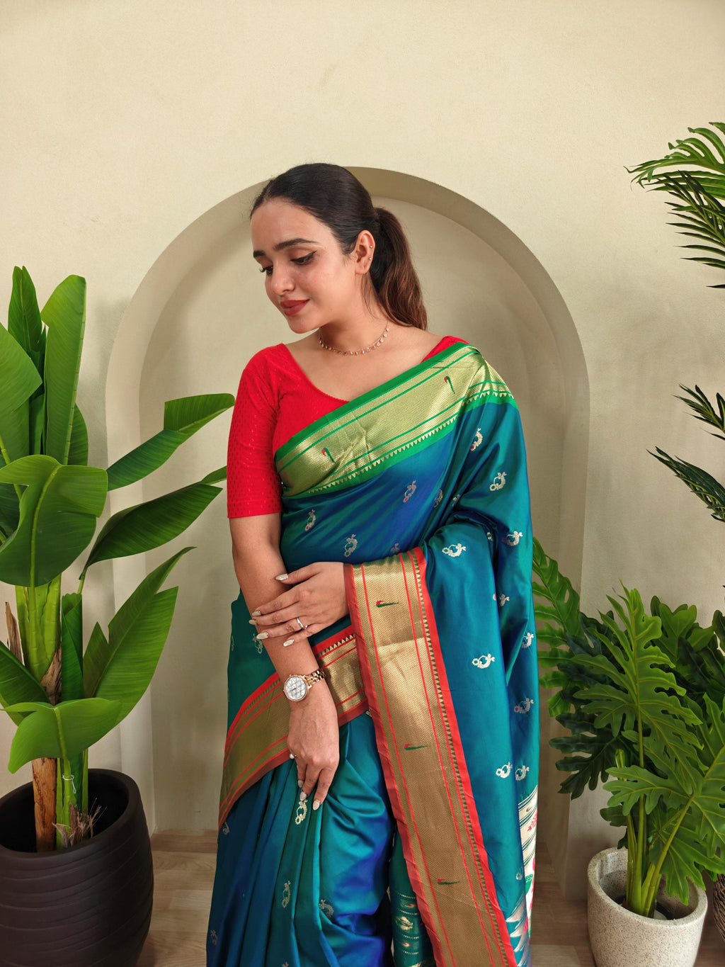 Pichwai x Paithani Silk Saree with Ganga Jamuna Border