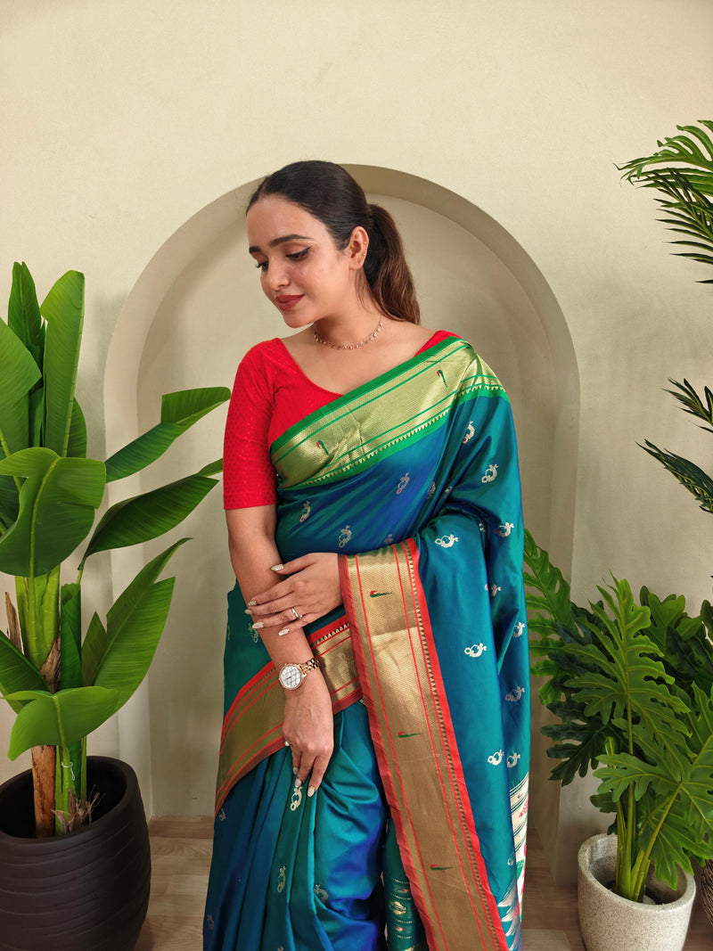 Pichwai x Paithani Silk Saree with Ganga Jamuna Border