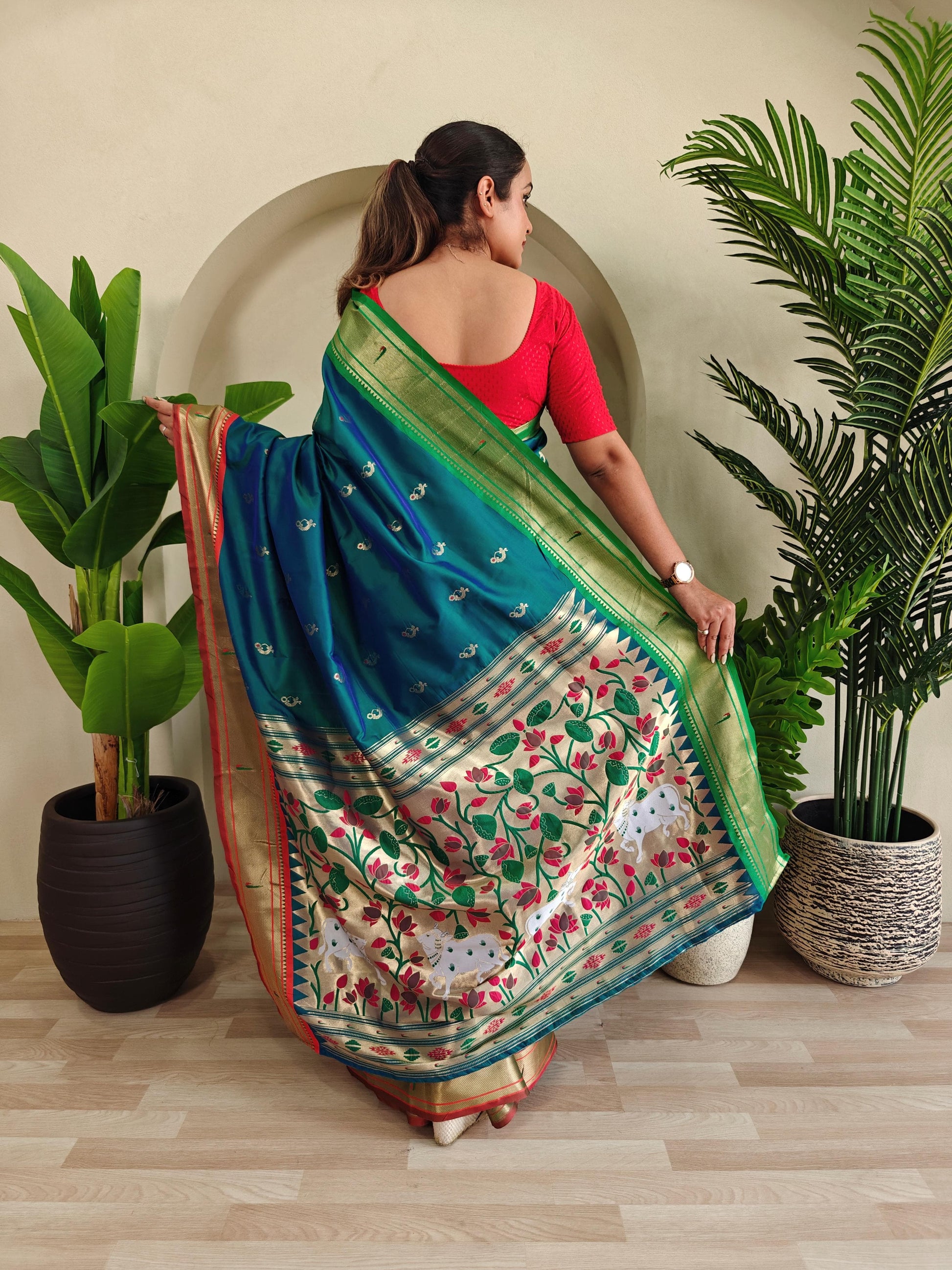 Pichwai x Paithani Silk Saree with Ganga Jamuna Border