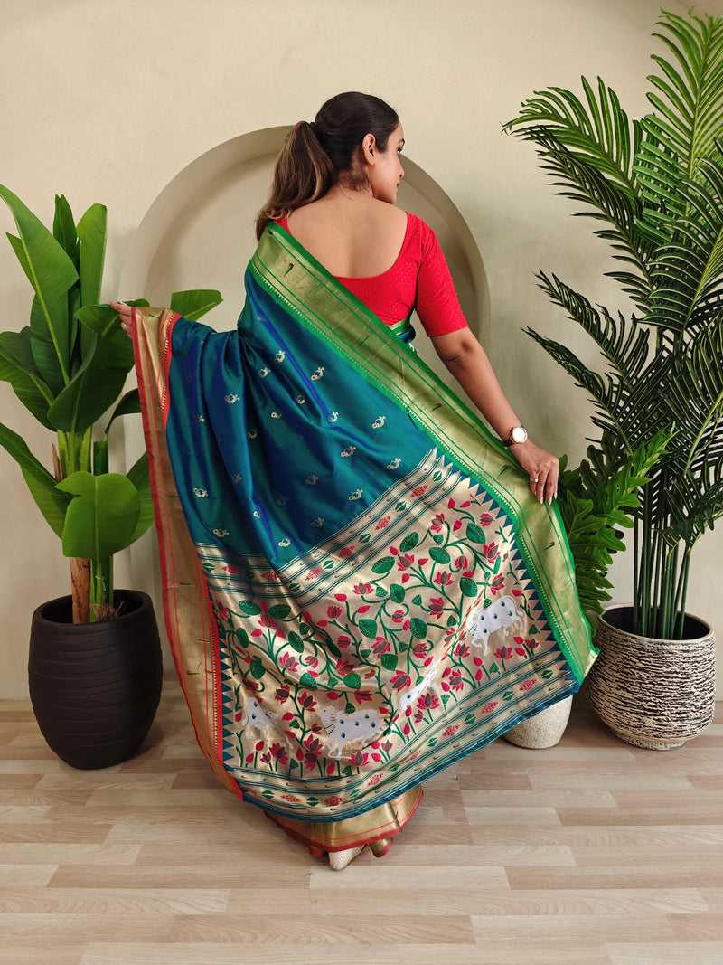 Pichwai x Paithani Silk Saree with Ganga Jamuna Border