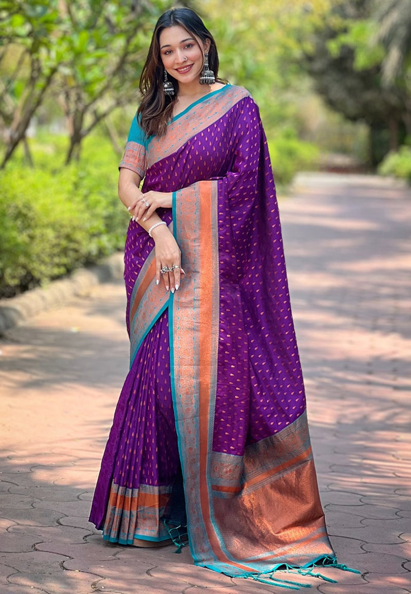 Handwoven Premium Paithani Saree with 1000 Butti & Contrast Pallu