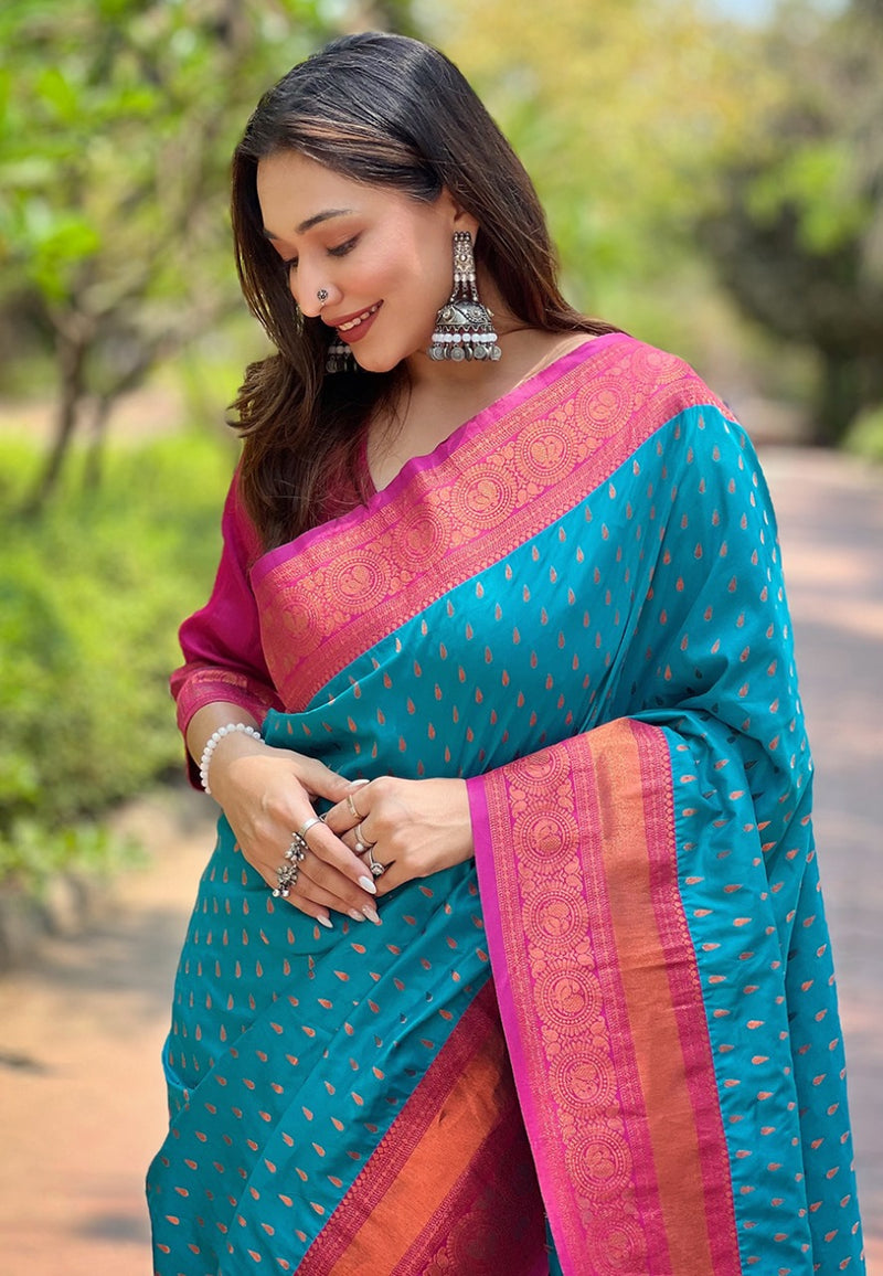 Handwoven Premium Paithani Saree with 1000 Butti & Contrast Pallu