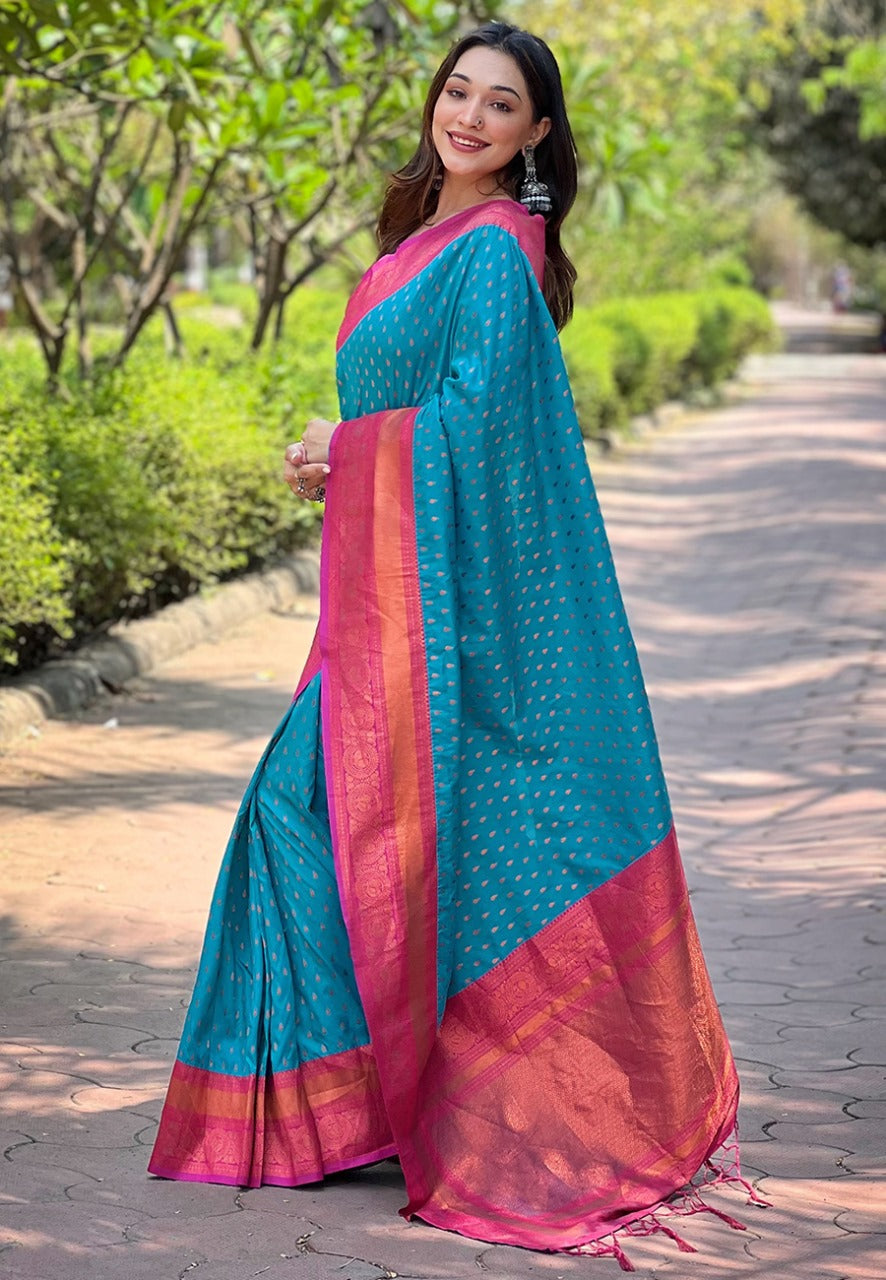 Handwoven Premium Paithani Saree with 1000 Butti & Contrast Pallu