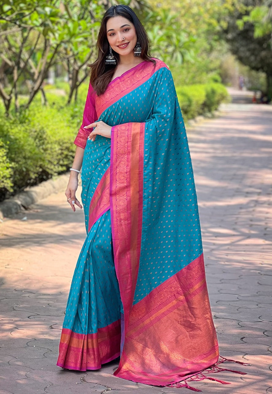 Handwoven Premium Paithani Saree with 1000 Butti & Contrast Pallu
