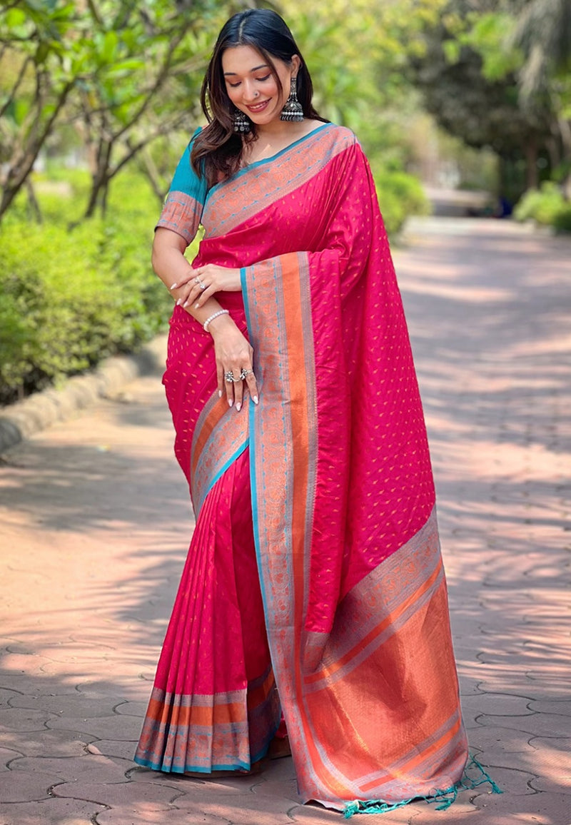 Handwoven Premium Paithani Saree with 1000 Butti & Contrast Pallu