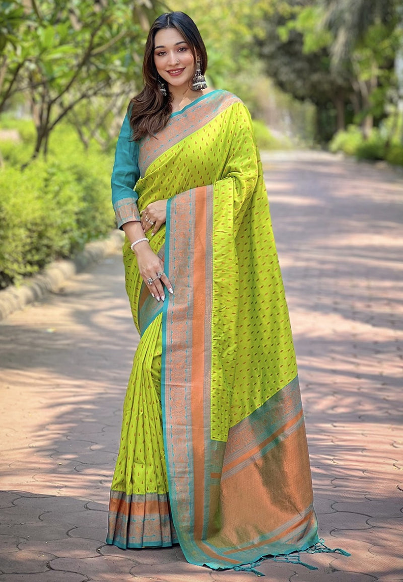 Handwoven Premium Paithani Saree with 1000 Butti & Contrast Pallu