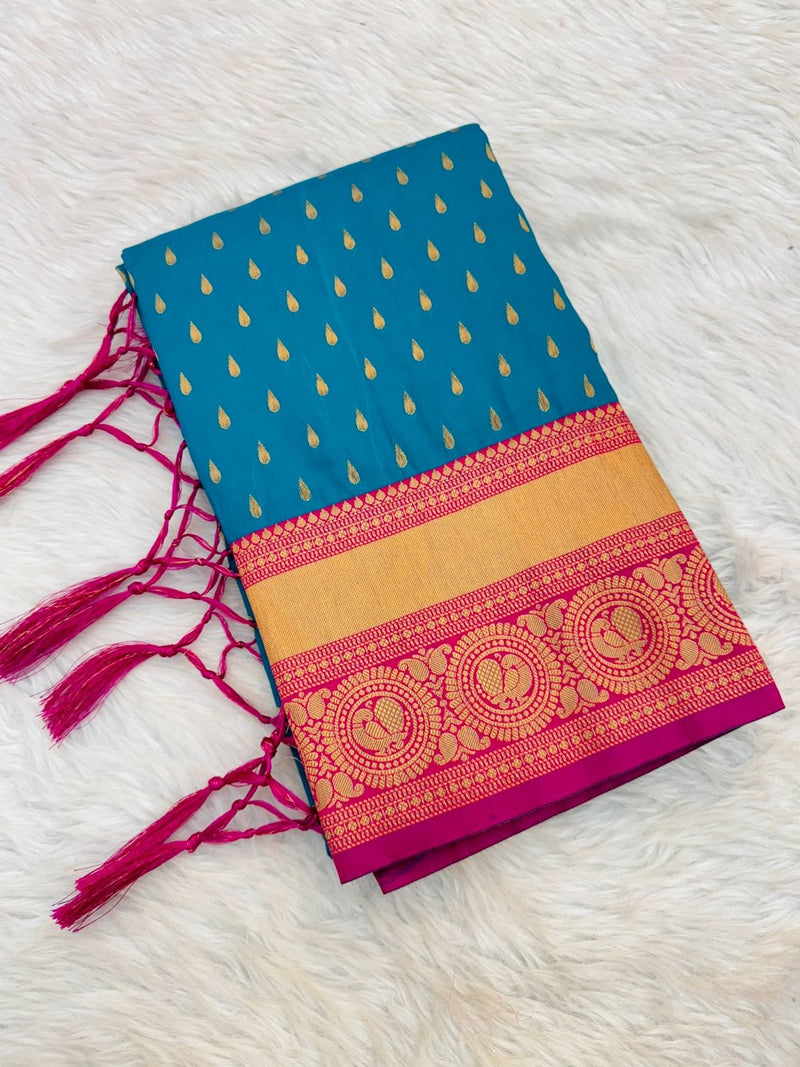Handwoven Premium Paithani Saree with 1000 Butti & Contrast Pallu