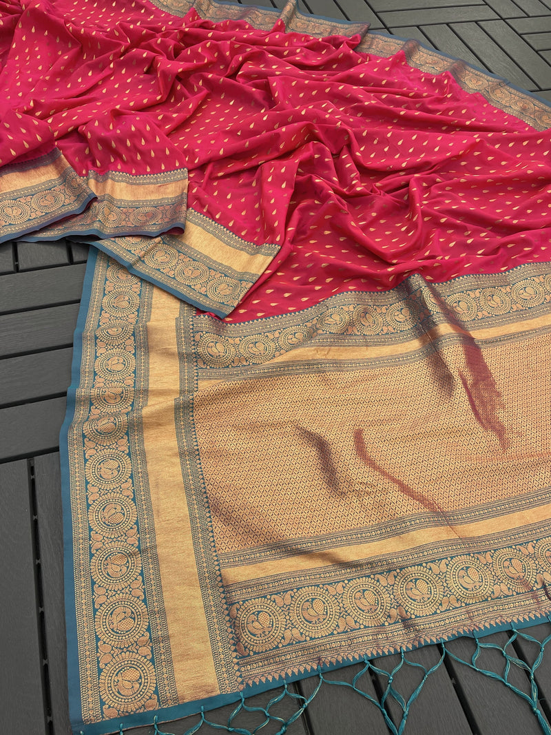 Handwoven Premium Paithani Saree with 1000 Butti & Contrast Pallu