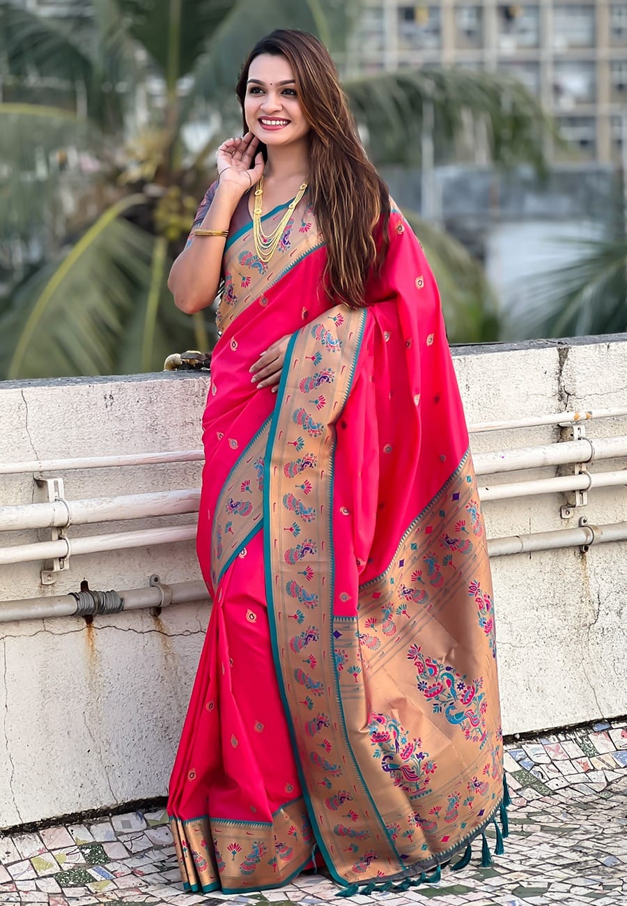 Gayatri Paithani Soft Silk Saree with Meenakari Weave & Brocade Blouse