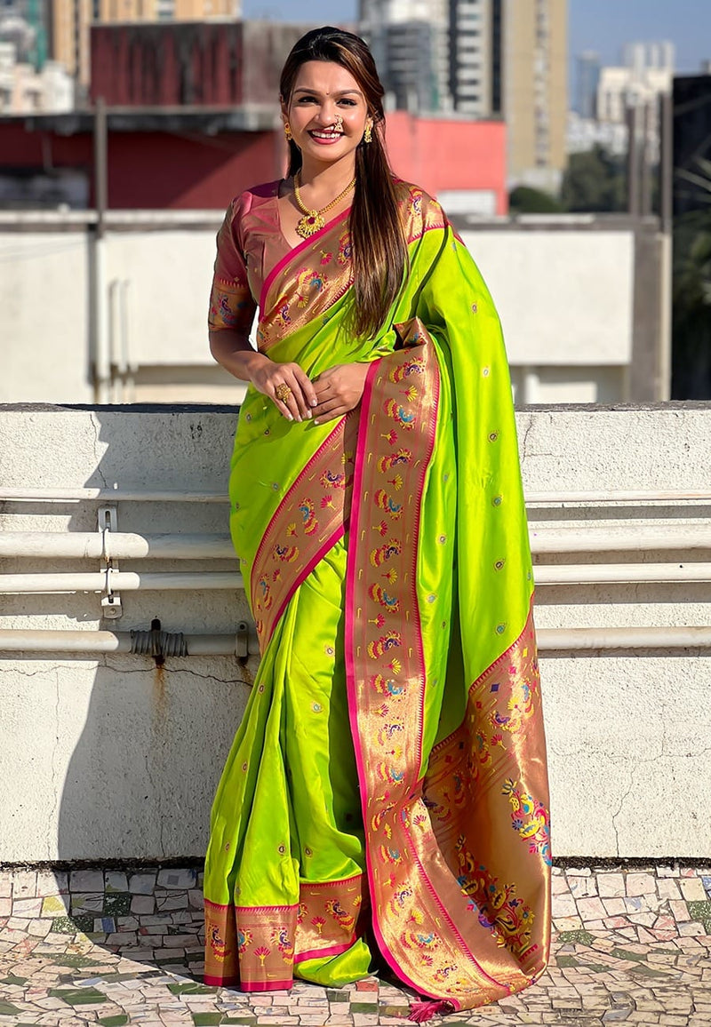 Paithani Soft Silk Saree with Meenakari Weave & Brocade Blouse