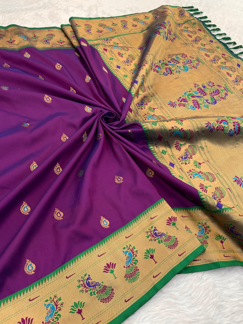 Paithani Soft Silk Saree with Meenakari Weave & Brocade Blouse