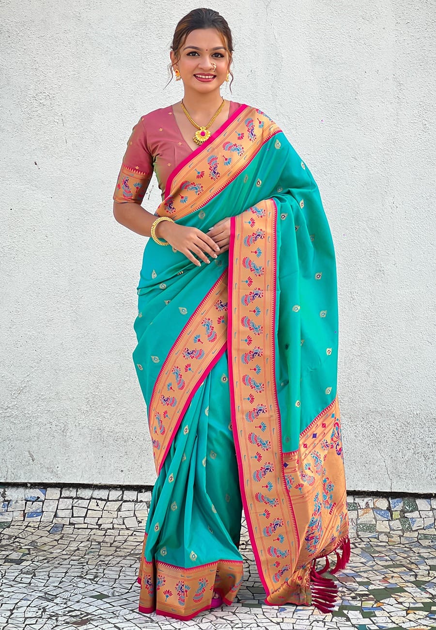 Gayatri Paithani Soft Silk Saree with Meenakari Weave & Brocade Blouse