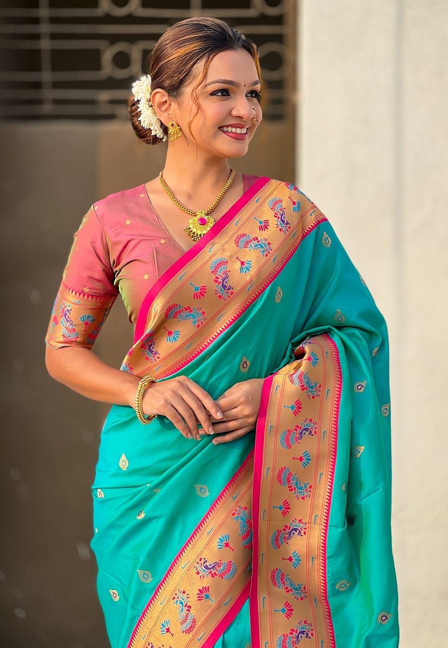 Gayatri Paithani Soft Silk Saree with Meenakari Weave & Brocade Blouse