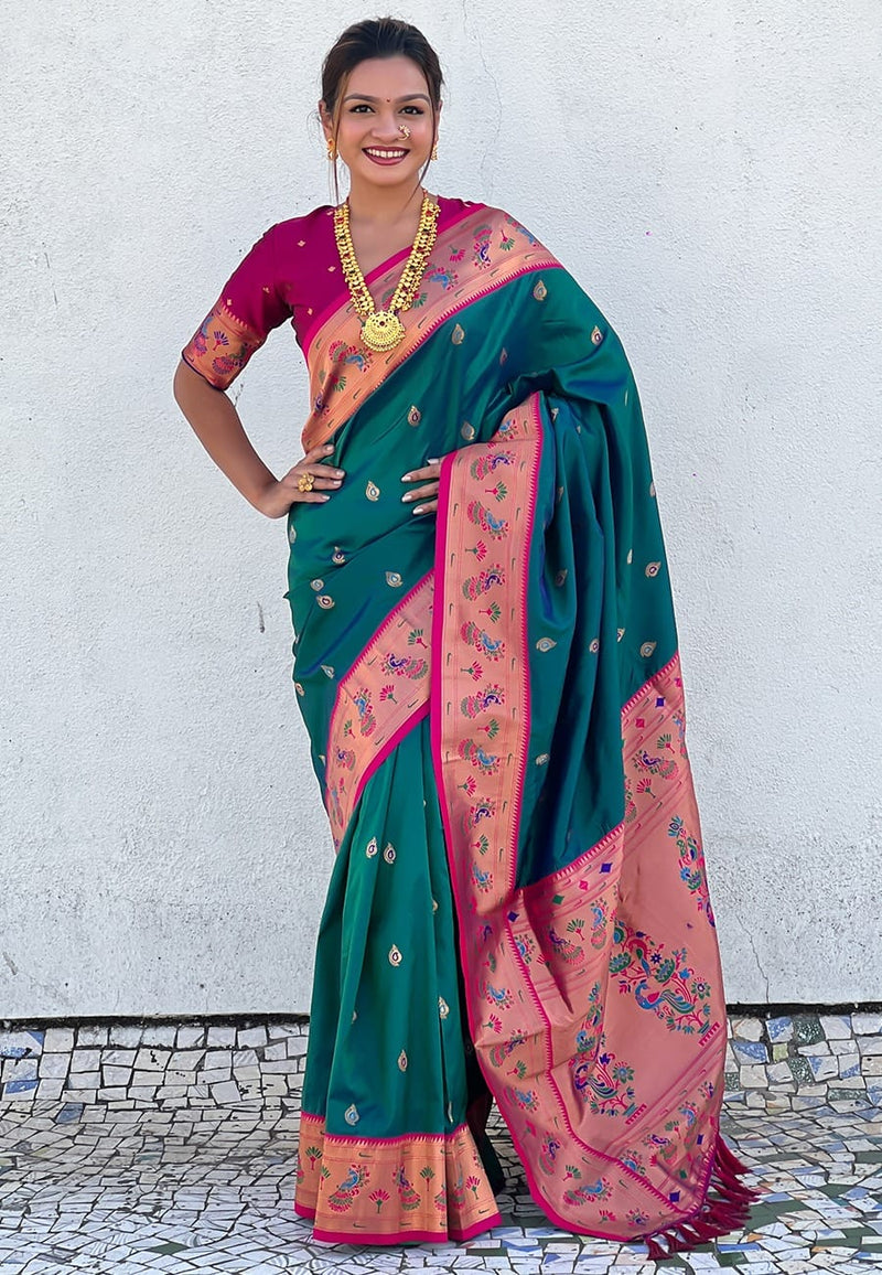 Paithani Soft Silk Saree with Meenakari Weave & Brocade Blouse