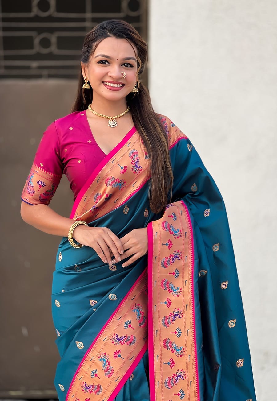Gayatri Paithani Soft Silk Saree with Meenakari Weave & Brocade Blouse