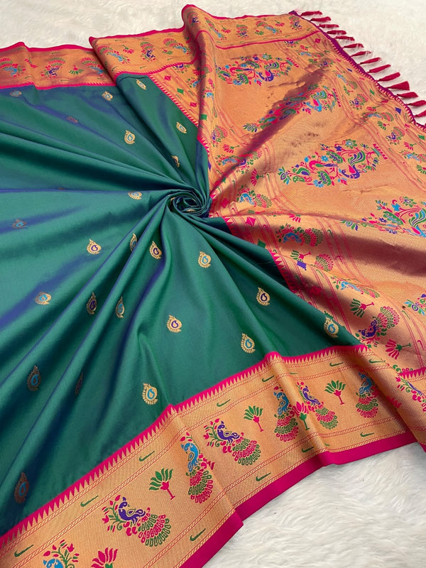 Paithani Soft Silk Saree with Meenakari Weave & Brocade Blouse