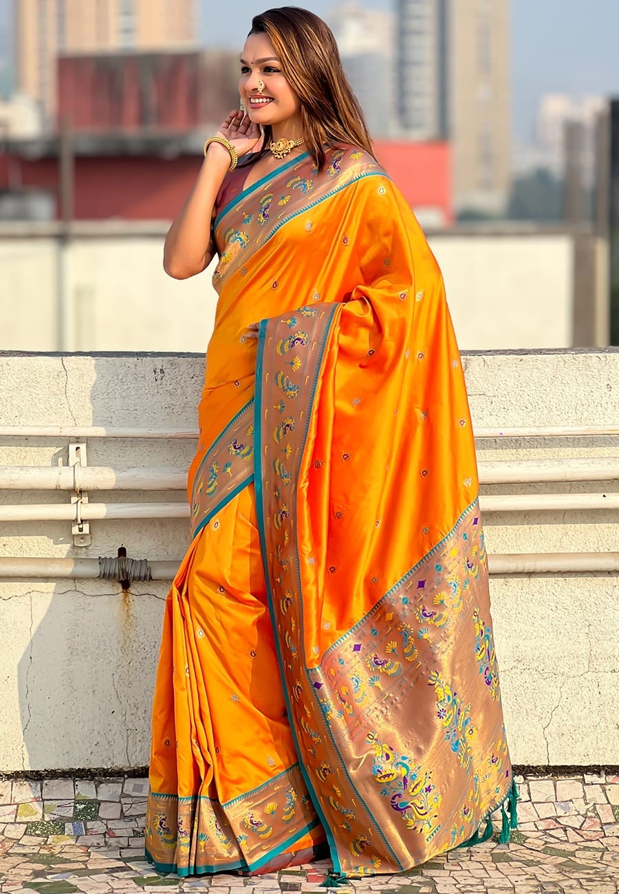 Gayatri Paithani Soft Silk Saree with Meenakari Weave & Brocade Blouse